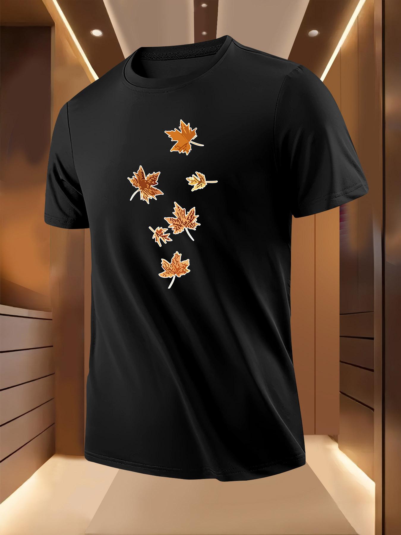- Lightweight Breathable Summer Tee with Falling Maple Leaves Print T-shirt XXL