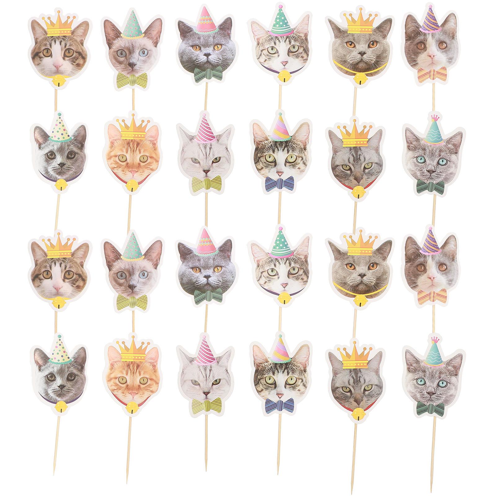 

24Pcs Cat Cake Toppers Animal Decorations Bamboo Picks Cupcake Party Wedding Birthday Supplies Festive Party Supplies