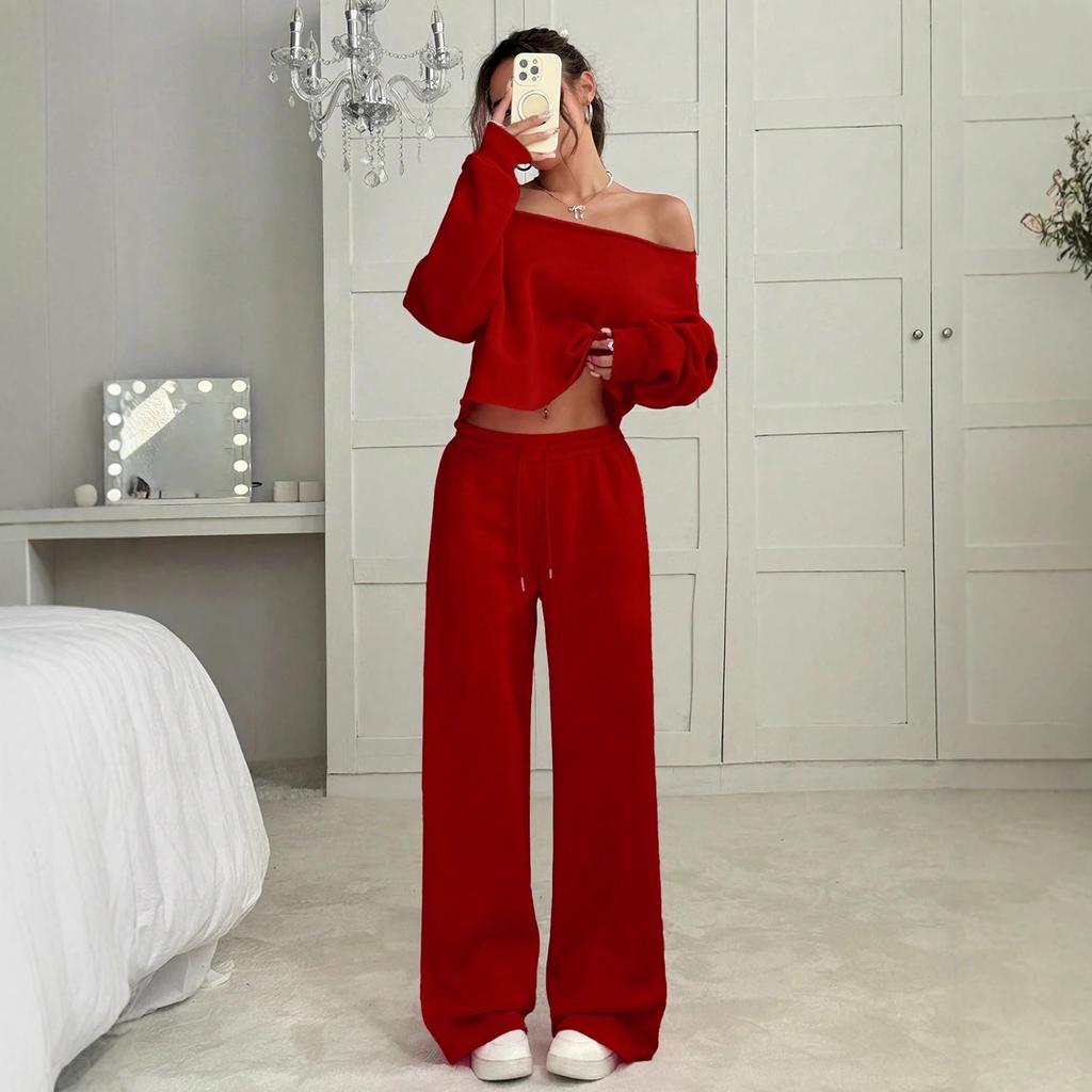 New Autumn and Winter Casual Loose Round-neck Long-sleeved Sweatshirt and Long Pants Set for Women