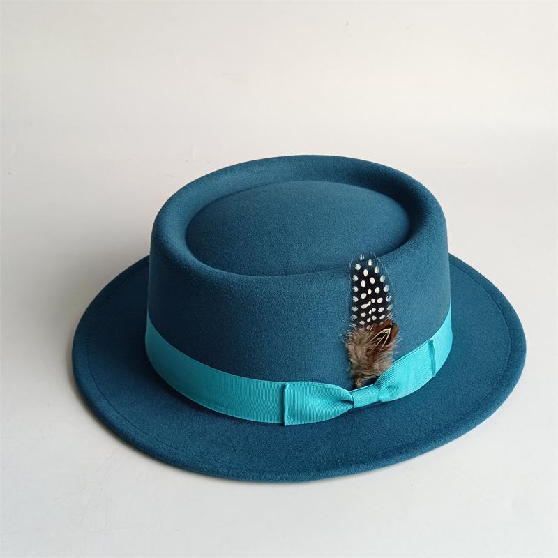 Spring Autumn Billycock Felt Small Brim Feather Bowler Hat Women Men's Fashion All-Matching British Style Hip Hop Fedora Hat