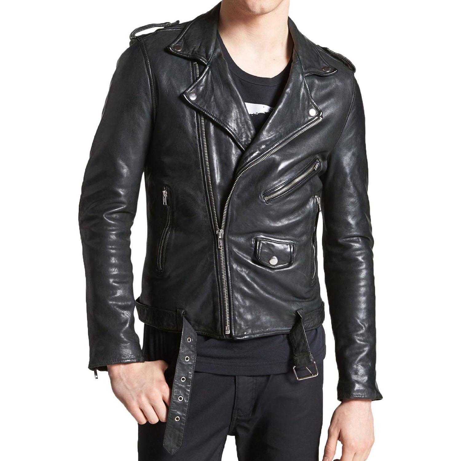 

SkinOutfit Men s Genuine Lambskin Black Leather Jacket Stylish Motorcycle Bomber Biker Outerwear MJ 190 XXXL чорний