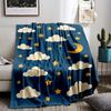 Clouds and Stars Pattern with Moon Flannel Blanket for Bedroom, Living Room, Sofa, and Nap