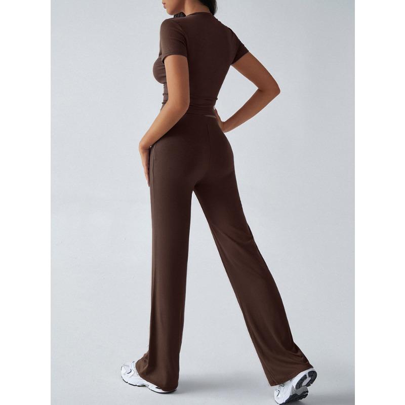 Women's Summer Temperament Solid Color Round Neck Casual Fashionable Short-sleeved Trousers Suit