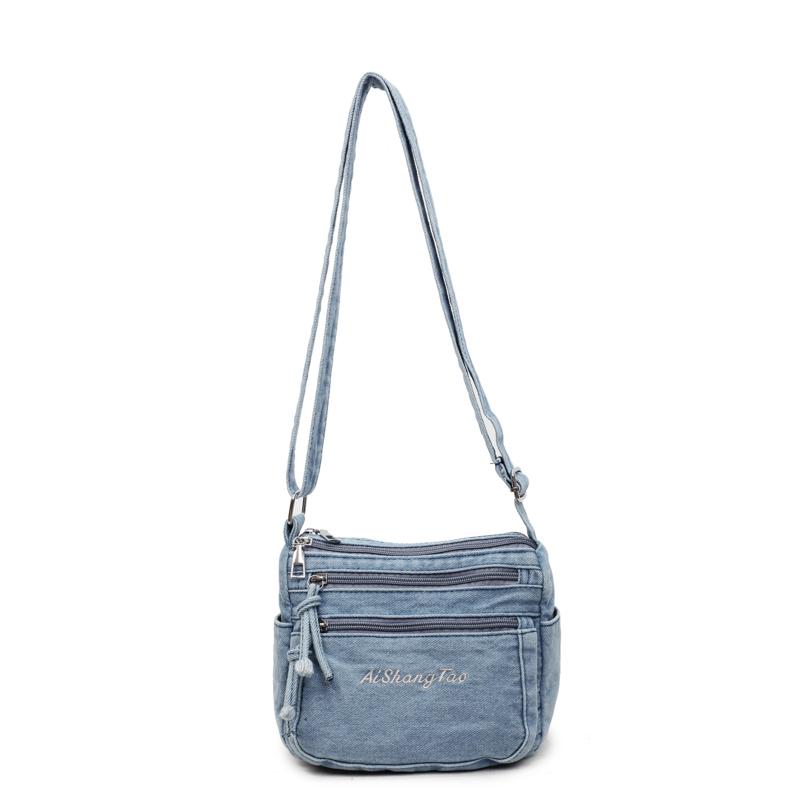 Denim Bag Women's Multi-Layer Crossbody Bag Mobile Phone Bag Shoulder Small Square Bag