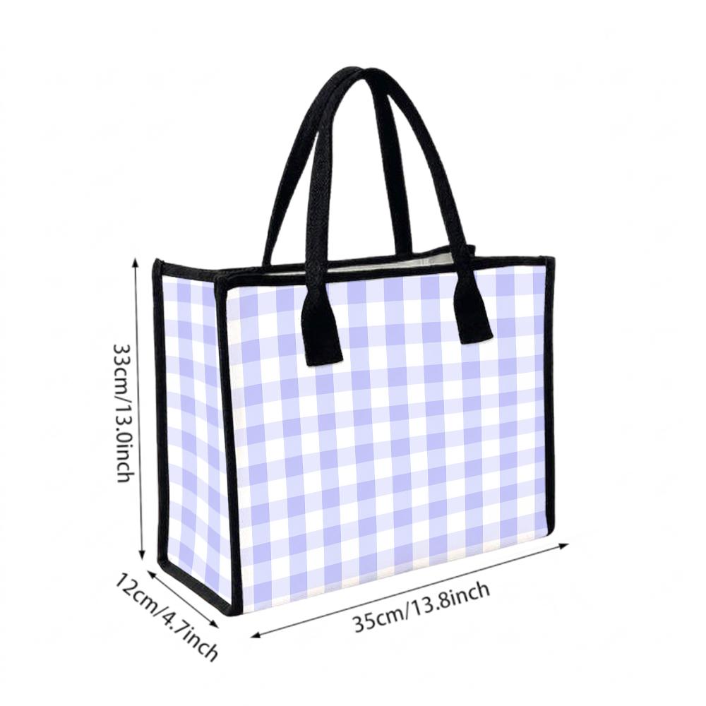 Light Purple Gingham Casual Tote Bag Fashion Large Capacity Daily Carry Handbag