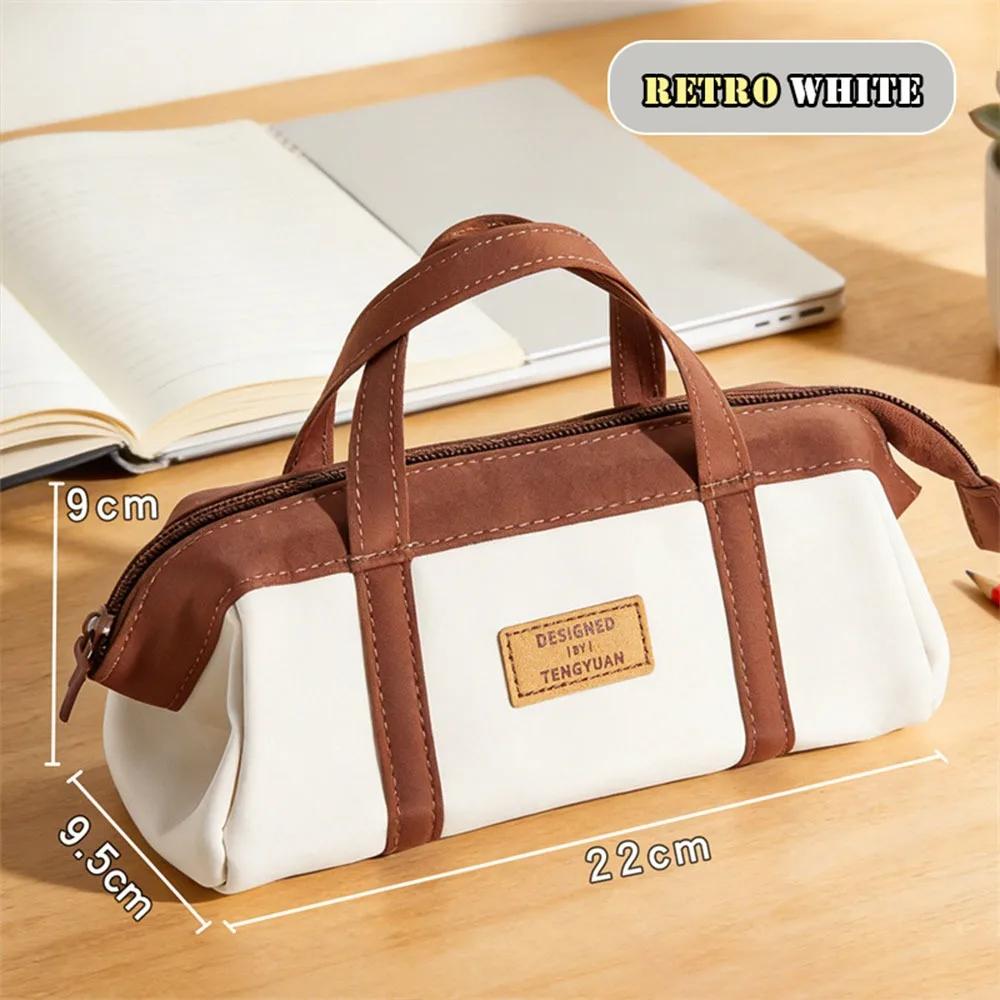 Простой Канвасовый Пенал Ручной Многофункциональный Пенал для Канцелярских Принадлежностей Большая Вместимость Сумка для Ручек Студенты белый