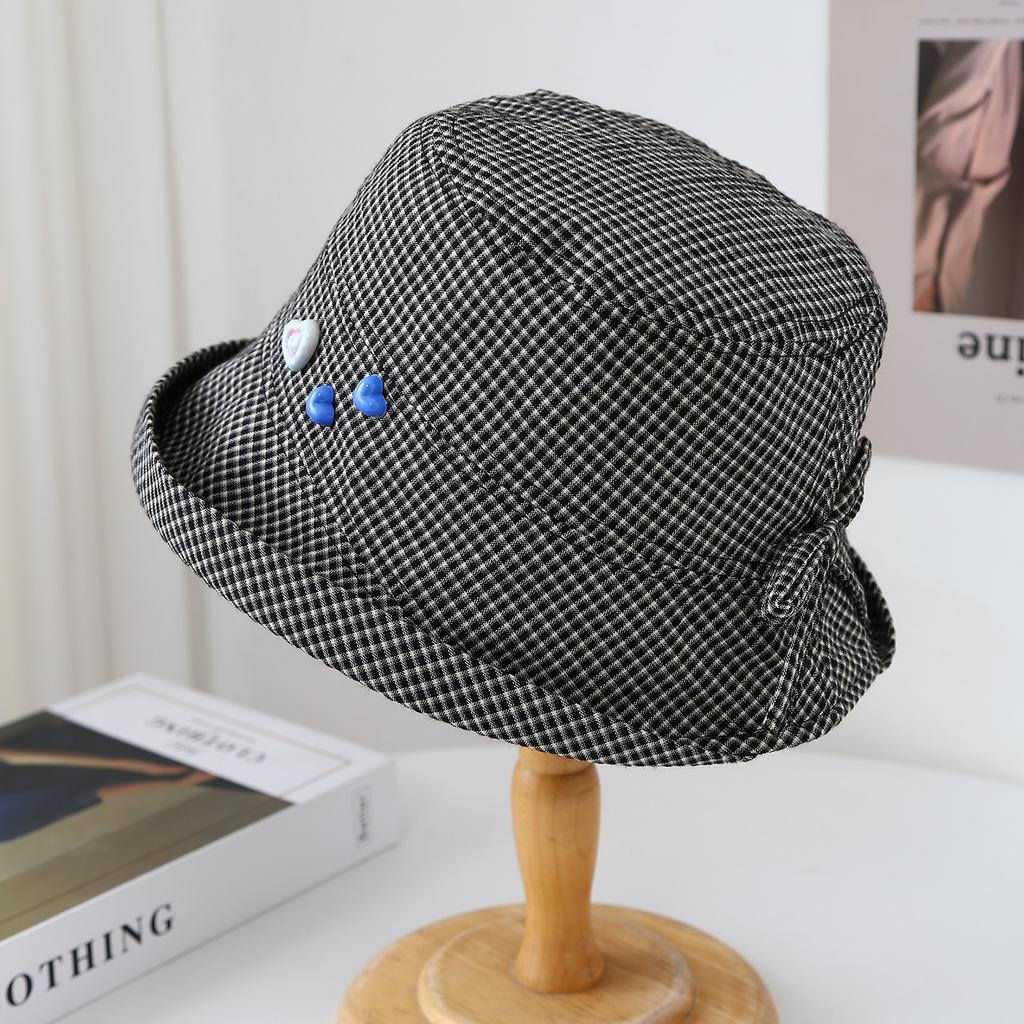 Designer Plaid Bucket Hat Women Korean Style Spring Autumn Bucket Cap Female Vintage Travel Sweet Hats For Women