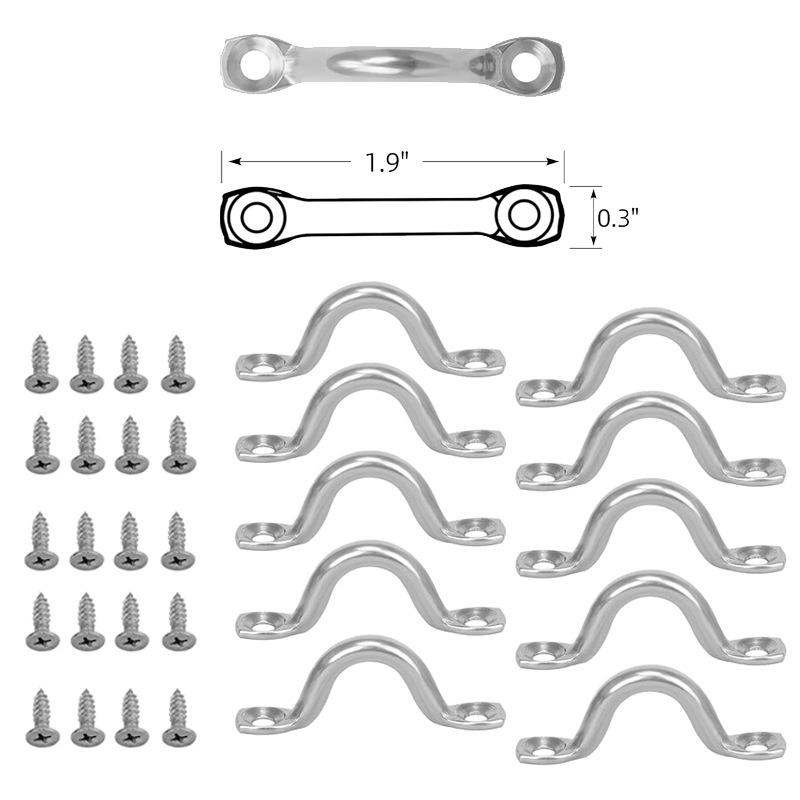 10 Pieces 316 Forged Stainless Steel Bungee Deck Loops Tie Down Pad Eye Straps for Boat Kayak Deck Rigging Kit