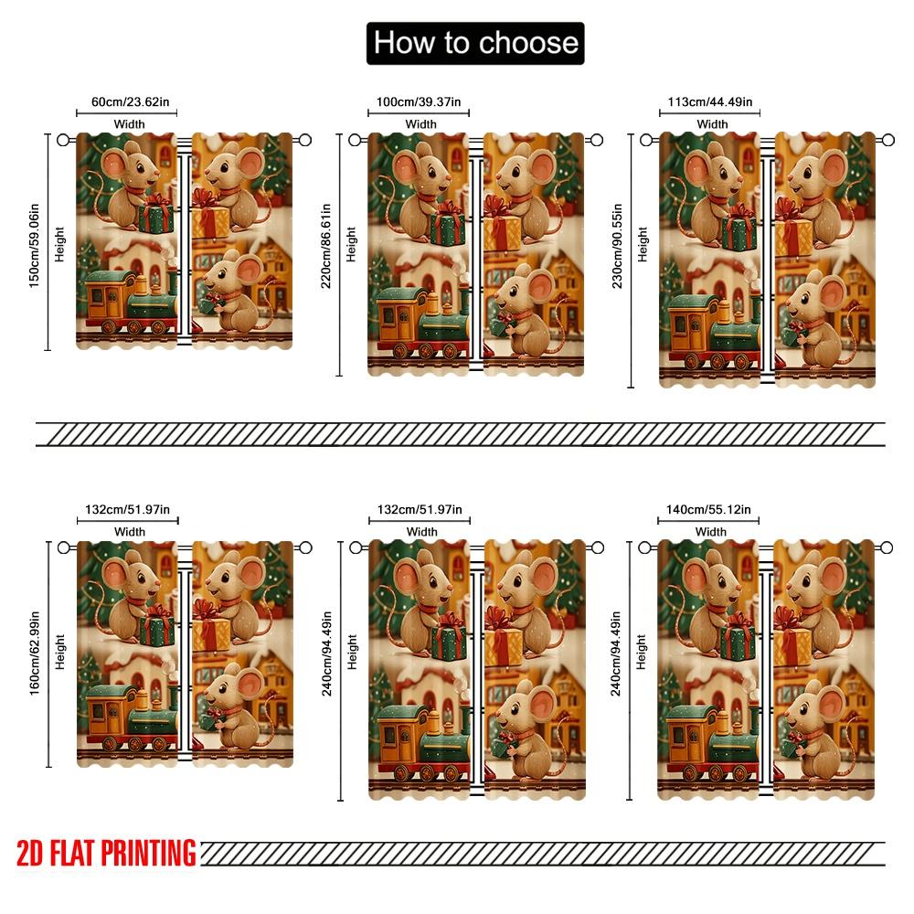 2pcs,2D plane printing Print Curtains Cute Mice Polyester Woven (without rod) Gifts Ldeal for Bedroom, Living Room, Office ,Home