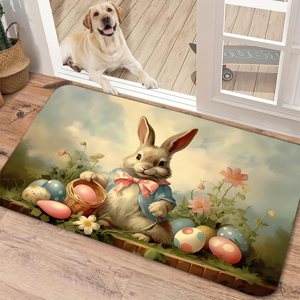 VIKAMA Easter Welcome Doormat Cute Bunny Easter Eggs Living Room & Bedroom Rug Kitchen & Bathroom Absorbent Foot Mat Home Decor