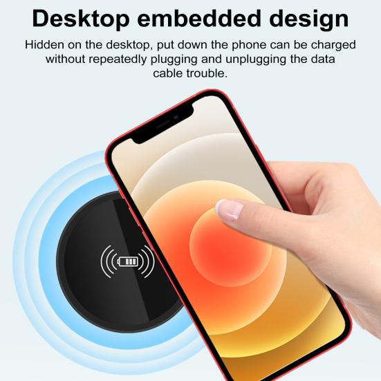 Invisible Wireless Charger 15W Desk Hidden Charging Station with Independent Coil Desktop Embedded Design 8mm Sensing Distance Desktop Integrated