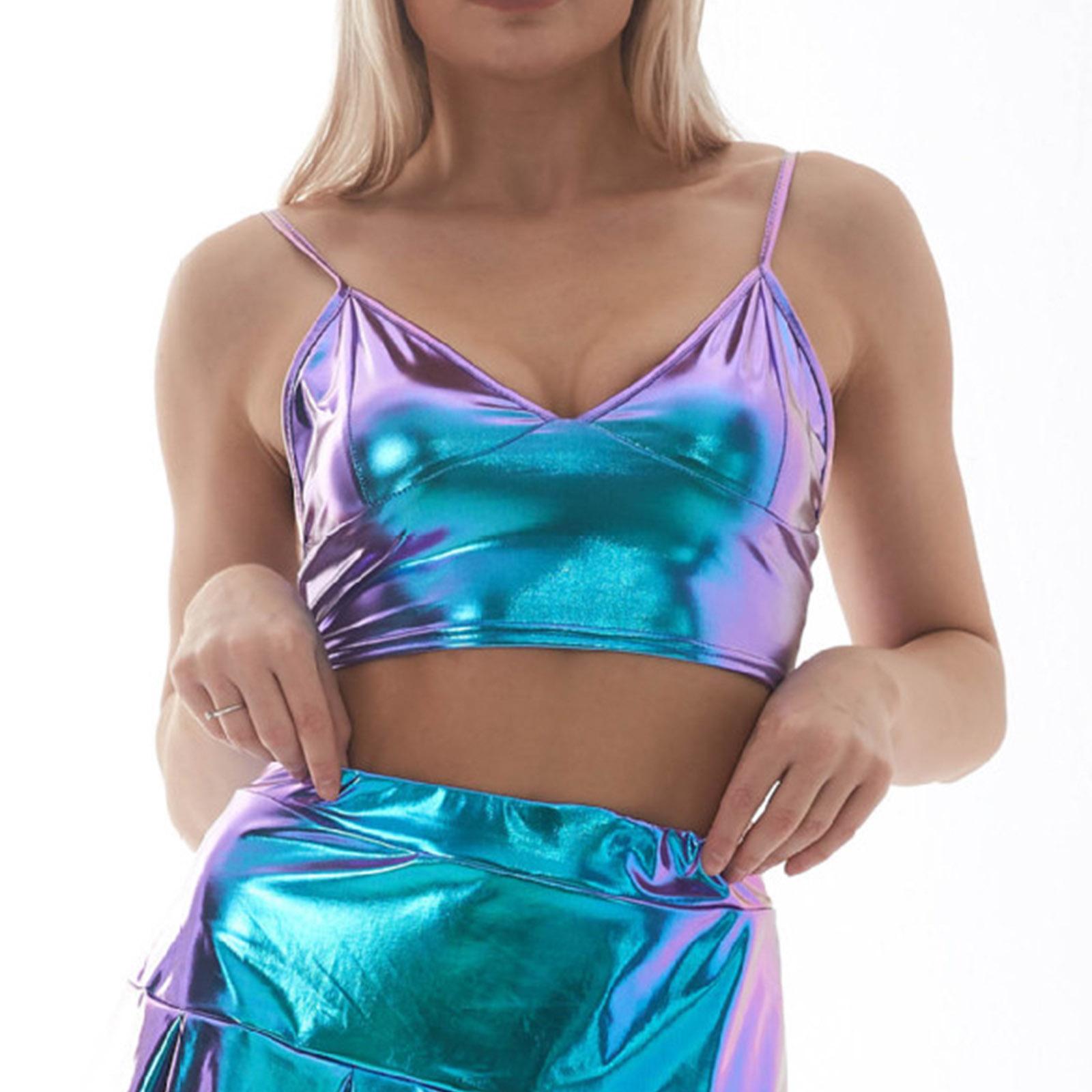 Женский модный сценический топ-бандо на тонких бретельках S синий