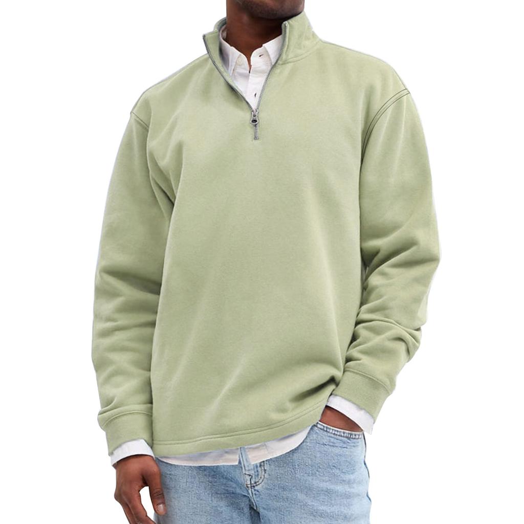 Men's Solid Color Half Zip Stand Collar Sweatshirt Men's Sports Large Size Casual Sweatshirt