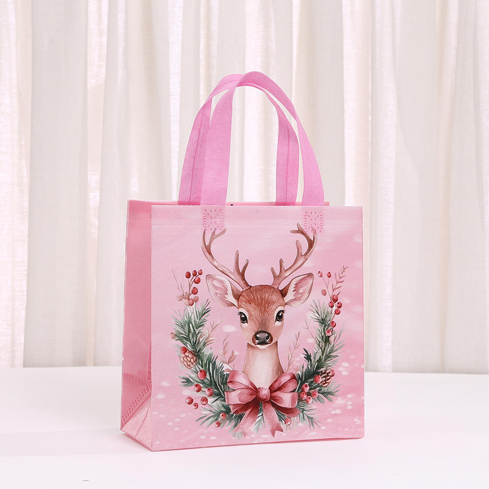 Christmas Gift Bag Printed Non-Woven Tote Bag Foldable Gift Storage Waterproof Bag Shopping Bag for New Year Christmas 23x22x11cm