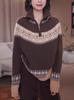 Nordic Retro Jacquard Wool Women's Half-Zip High-Neck Sweater