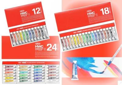 Holbein Art Transparent Watercolors, Made In Japan, "Transparent Watercolors, No. 2 Tubes (5ml), 12/18/24 Colors, Boxed Set" ASTM [AP Mark Non-Toxic]
