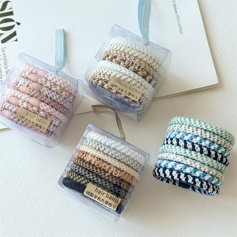 Boxed Fresh and Cute Multi-color Knitted Hair Ribbon Set of 8 Pieces - Sweet and Elegant Girls' Hair Bun Headband Hair Decor for Women
