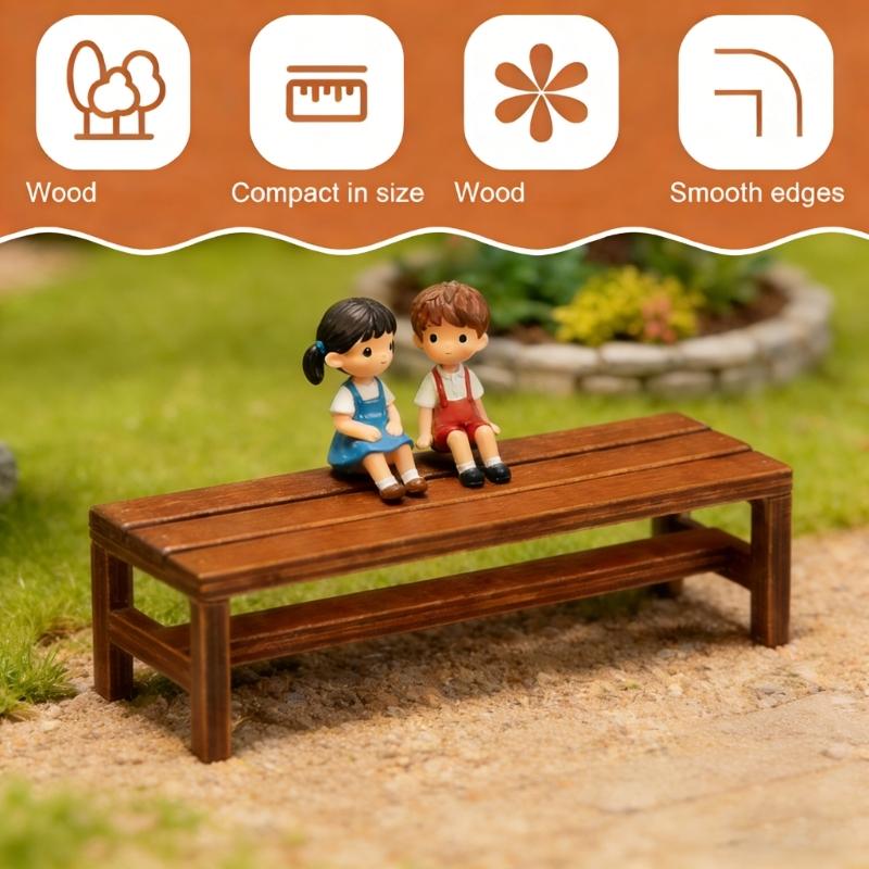 Wood Mini Benches Dollhouses Furniture Accessory Outdoor Use Safe for Children
