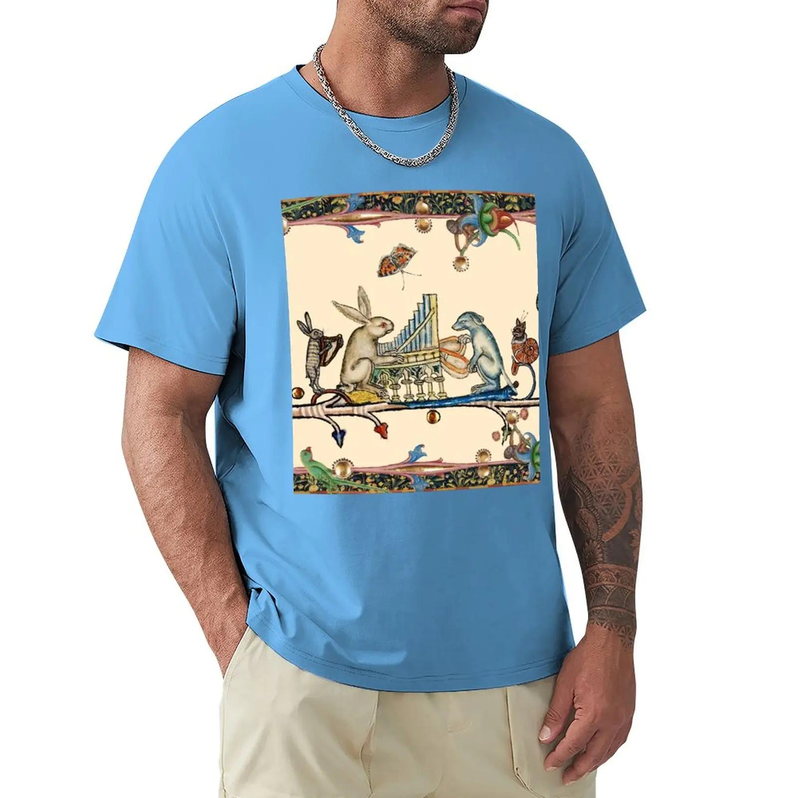 WEIRD MEDIEVAL BESTIARY MAKING MUSICWhite Rabbit And Dog Playing Organ Harpist Hare Snail Cat TShirt S