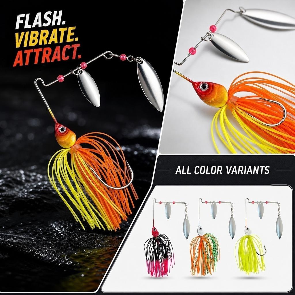 Bionic Silicone Fishing Lure 14g Spinnerbait with Dual Rotating Blades and Composite Skirt for Bottom Protection and Enhanced Water Movement