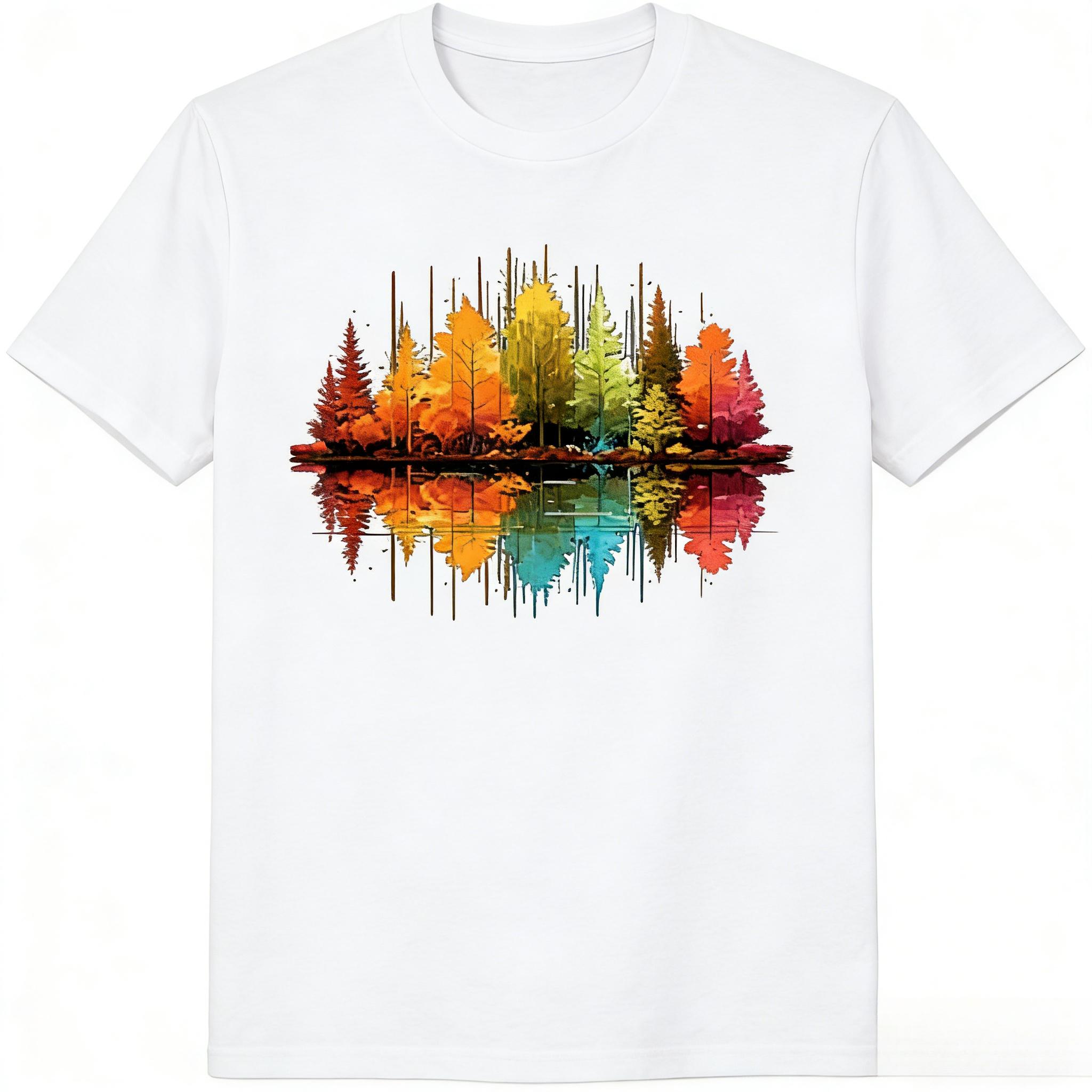 Colorful Trees Reflection Watercolor T-shirt XL