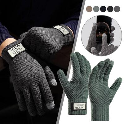 Winter Men Knitted Gloves Touchscreen Woolen Thicken Gloves Student Outdoor Cold Resistant And Warm Cycling Gloves