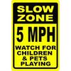 Tin Sign Slow Zone  MPH Watch for Children  Pets Playing Vintage Warning Road Sign Metal Wall Art Poster Garage Bar Pub Hom