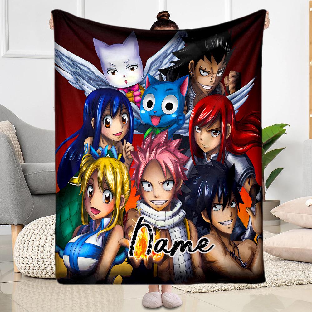 Fantasy Anime Characters Personalized Text Blanket Gift Customizable Blanket Comfortable Perfect for Bed Living Room Home Decor Seaside