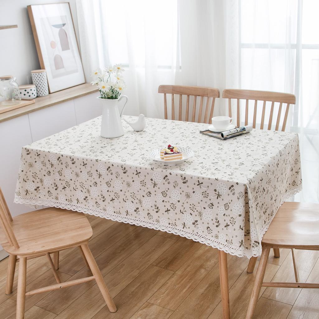 Tablecloth Daisy Print Small Dots Pastoral Cotton and Linen Tablecloth Table Cover