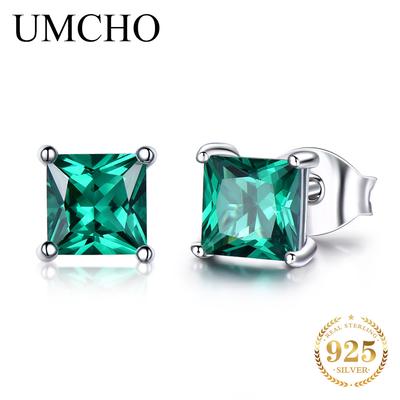 Emerald Gemstone 925 Sterling Silver Stud Earrings for Women