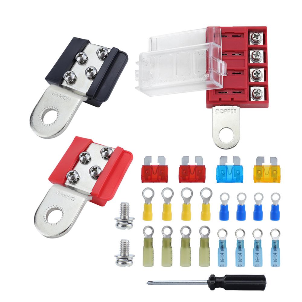 

4 Circuit Battery Terminal Fuse Block with Cover Battery Terminal Mount Kit