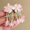 Small Fresh Sweet Pink Beaded Flower Tassel Earrings Mori Ins Style Super Fairy Atmospheric Smart Women Pierced Jewelry