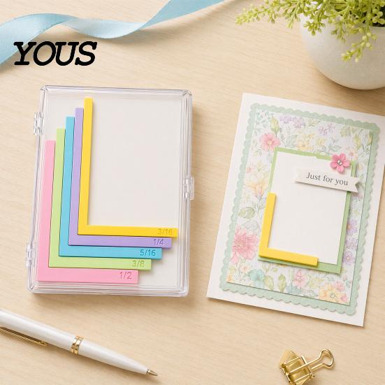 Paper Stacking Ruler Crafting Alignment Guides with Storage Case, 5 Pcs Color-Coded L-Shaped L-shaped Set Spacers Size Tabs for Card Making,