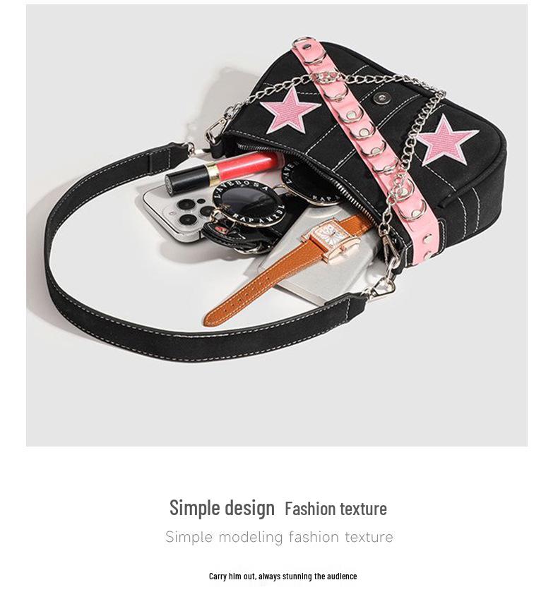 Y2K Trendy Jednoramenná Řetízková Bagetová Taška - Sladká & Pikantní Americký Styl Dámská Kabelka