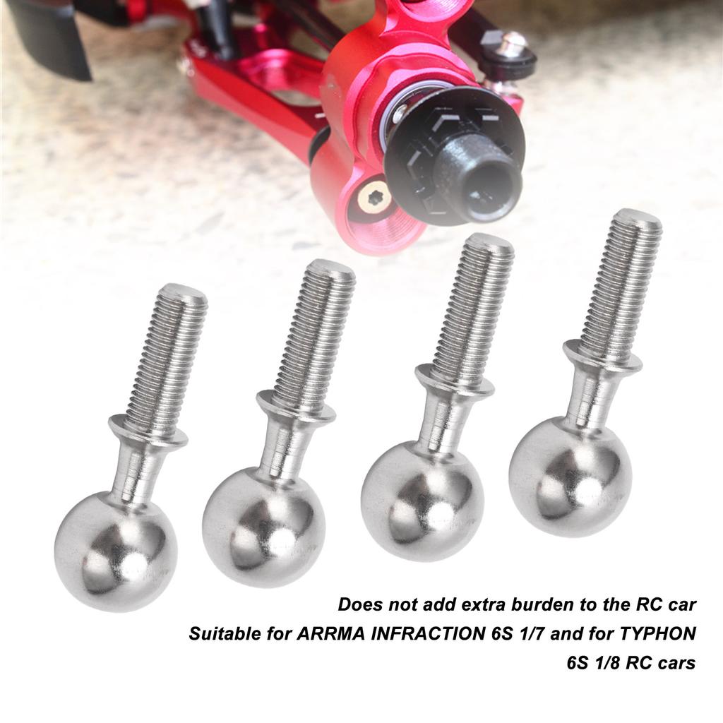 4 Pièces Rotule Vis à Tête Sphérique en Acier Inoxydable pour ARRMA INFRACTION 6S 1/7 pour TYPHON 6S 1/8 Voiture RC Argent