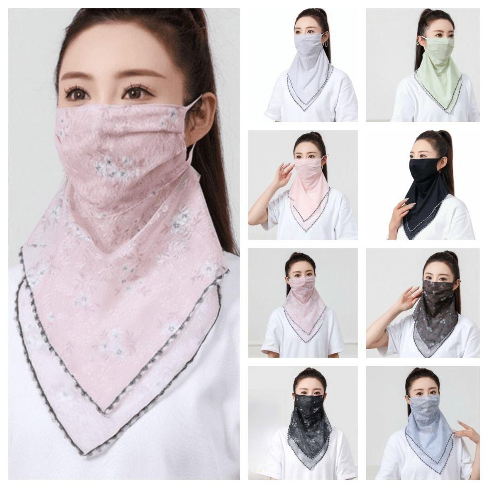 Lace Ice Silk Mask Elastic Sunscreen Veil Fashion Triangular Scarf  Sports