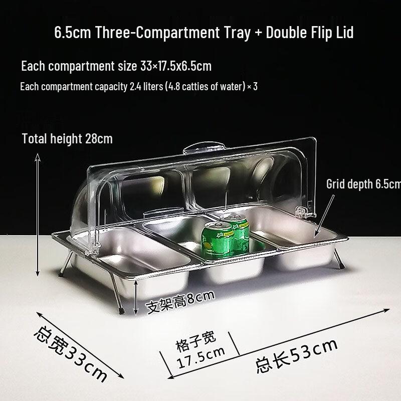 Commercial Stainless Steel Divided Buffet Serving Tray with Lid and Stand