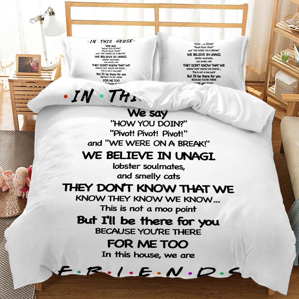 Friends Forever Bedding Duvet Cover With 2 Pillows Simple Style Bedding Set Relaxed Soft Queen Size Modern Home Pattern Style