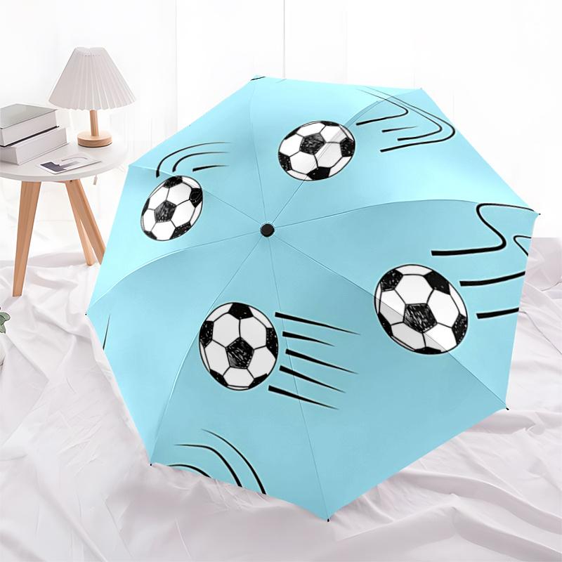 Soccer Ball Pattern Automatic Opening/Closing Umbrella with Convenient Three Fold Design,8 Bone Iron Frame Outdoor Umbrella Perfect Gift