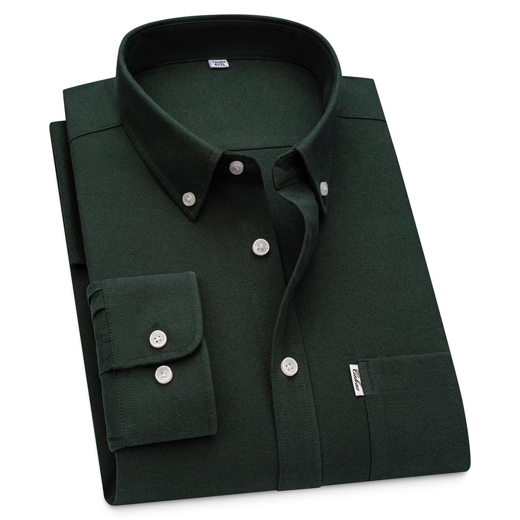 Men's Hard-wearing Comfortable 100% Cotton Long Sleeve Dress Shirt with Pocket, Spring Autumn Casual Oxford Button-Down Shirts