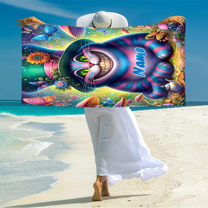 1PC Custom Name Alice Wonderland Beach Towel Highly Absorbent And Sand-Resistant Towel for Swimming, Pool, Yoga, And Travel Lightweight