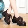 Dikke zolen loafers voor dames in lente en herfst Nieuwe vetersluiting Dikke hak Diepe mond Dames Enkelen College stijl Leren schoenen