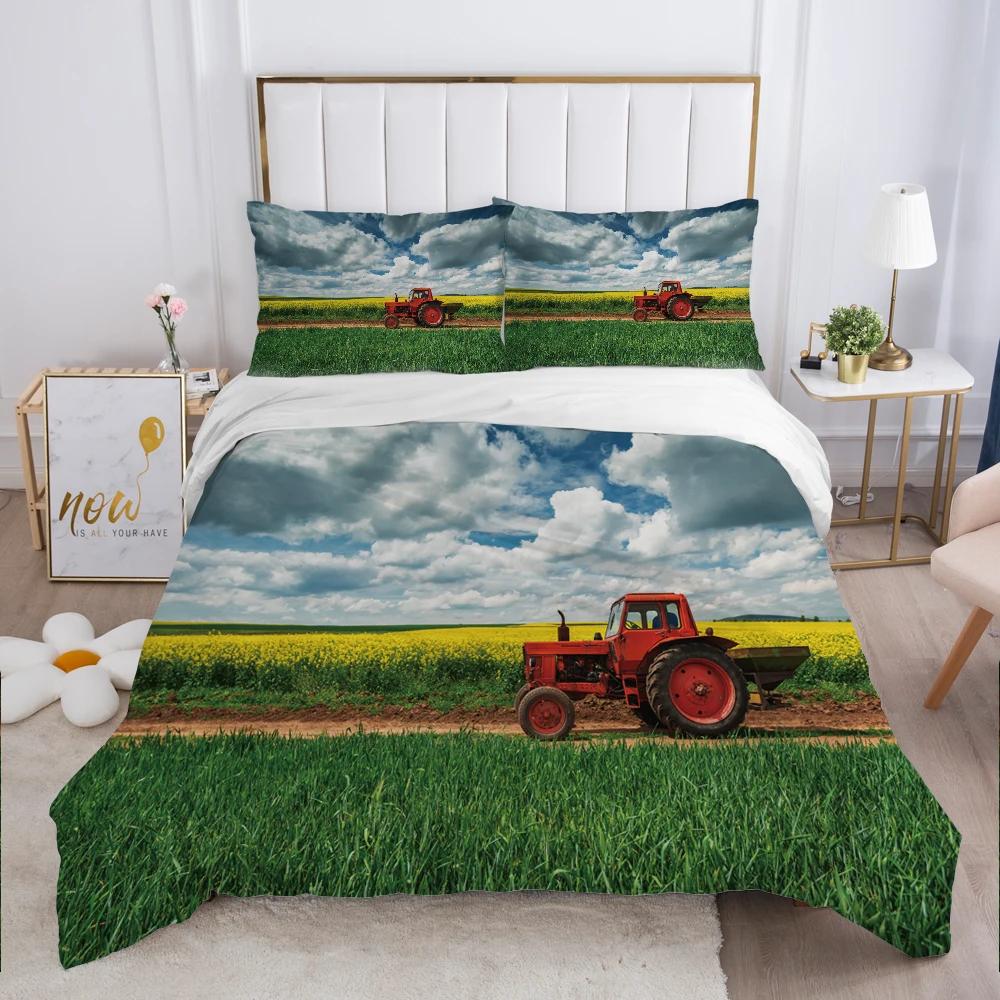 Tractor Truck Duvet Cover For Boys Kids Car Excavating Machinery Farm Vehicle Tool Quilt Cover Polyester For Bedroom Decorations