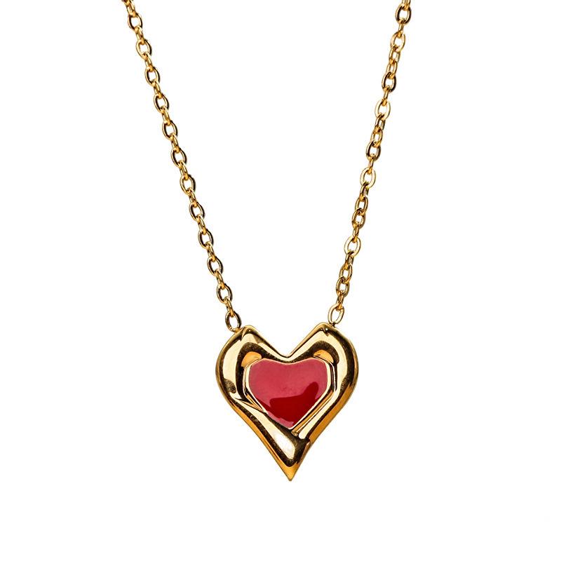 European & Korean Style Heart Clavicle Chain - Stainless Steel Peach Heart Pendant Necklace