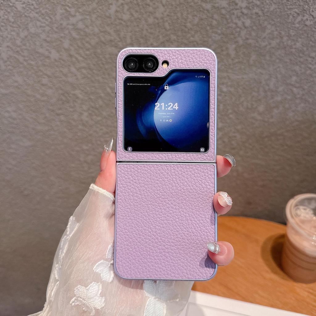 Metallic Lychee Leather Texture Case for Samsung Z Flip 4/5/6/7