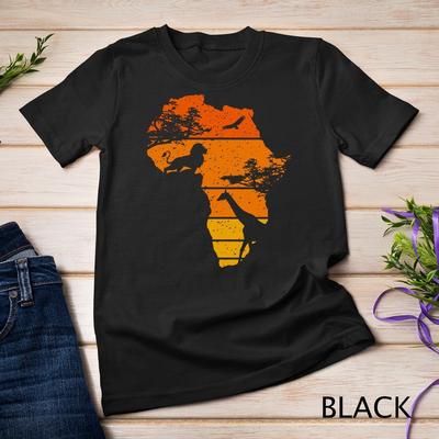 Mappa Africa Safari Africano Leone Giraffa Tramonto Vintage T-shirt Unisex