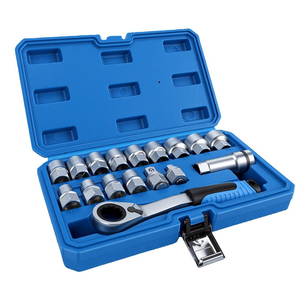 Σετ Κλειδιά Υποδοχής Διάτρητα 17τμχ 10-24mm 3/8" 1/2" Καρυδάκια με Κλειδί Καρέ Κλειδαριάς Διάτρητο για Επισκευές Αυτοκινήτων Μηχανικούς