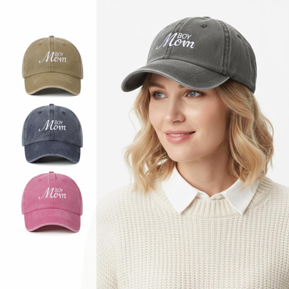 Washed Cotton Boy Mom Embroidery Caps Adjustable Outdoor Sun Hat Fashion Mom Baseball Hats Gifts