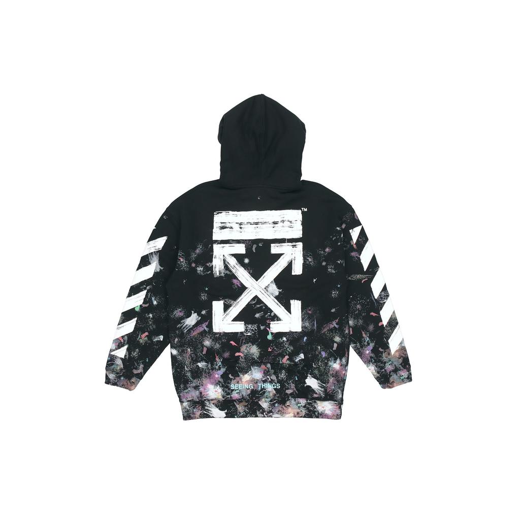OFF WHITE Fleece Lined Classic Hoodie With Diagonal Stripe Print Sweatshirt Winter Men's Black OMBB009G20FLE0019901