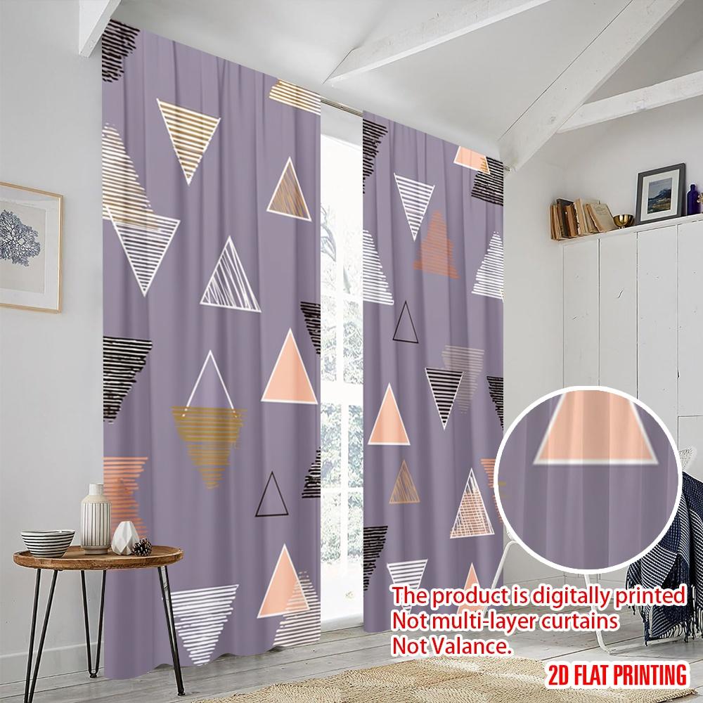 2pcs,2D Plane Printing Curtains Digital Printed Geometric Triangles Harmony Versatile Polyester (without Rod) Art Deco Festive